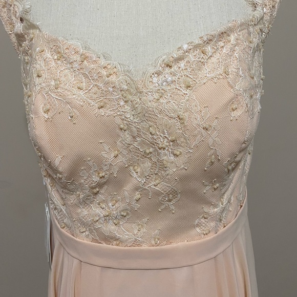 Peach Chiffon Dress A-line/Princess Off-the-Shoulder Sleeveless Tea-Length - Picture 4 of 7